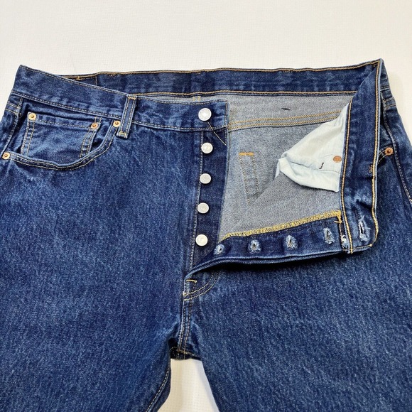 Levis 501 0115 Jeans Dark Rigid Denim Men’s 38x32 Y2K Button Fly - Picture 5 of 13